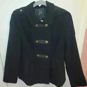 Jack BB Dakota Jacket Hooded Black Button Up Juniors Large Preppy Military Y2k